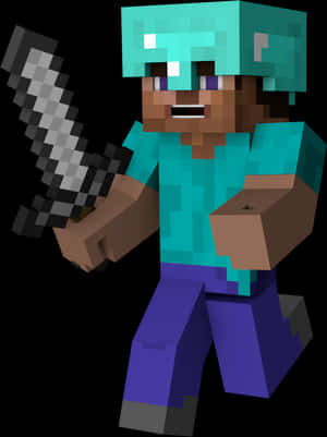 Minecraft_ Character_ With_ Sword PNG image with transparent background
