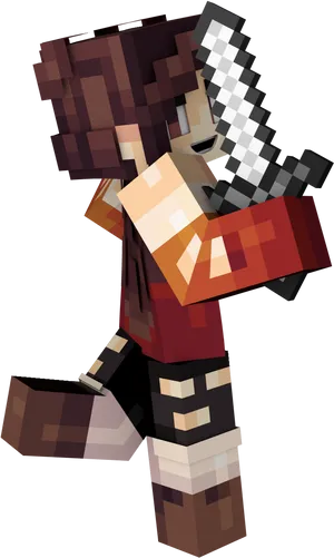 Minecraft_ Character_ With_ Sword PNG Image