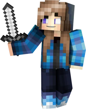 Minecraft Character With Sword PNG Image