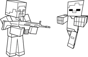 Minecraft Characters Armedand Ready PNG Image