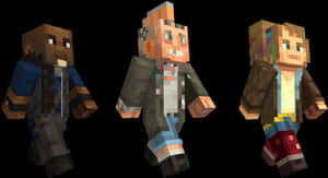 Minecraft Characters Trio Walking PNG image with transparent background