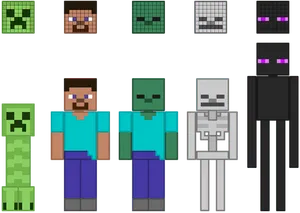 Minecraft Charactersand Faces PNG Image