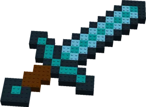 Minecraft Diamond Sword Pixel Art PNG Image