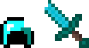 Minecraft Diamond Sword Pixel Art PNG Image