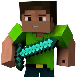 Minecraft Hero With Diamond Sword PNG Image