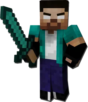 Minecraft Herobrine With Sword.png PNG Image