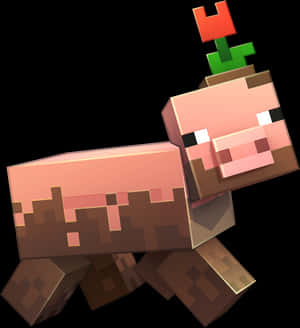 Minecraft_ Pig_with_ Sapling_on_ Head PNG image with transparent background