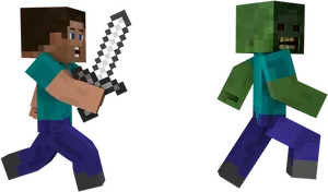 Minecraft_ Player_vs_ Zombie_ Battle PNG Image