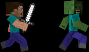 Minecraft_ Player_vs_ Zombie_ Battle PNG image with transparent background