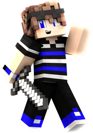 Minecraft Skin Blue Striped Shirt PNG Image