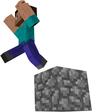 Minecraft Steve Floating Above Block PNG Image