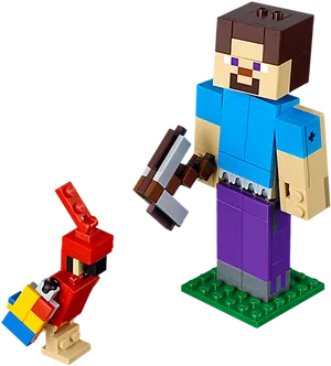 Minecraft Steve Lego Figure With Pickaxe PNG Image