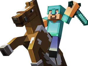 Minecraft Steve Riding Horse PNG Image