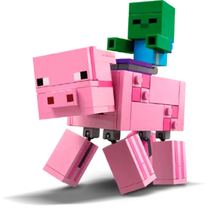 Minecraft Zombie Riding Pig PNG Image