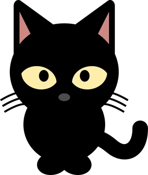 Minimalist Black Cat Face Illustration PNG Image