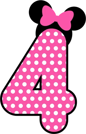 Minnie Mouse Inspired Number Four PNG Image