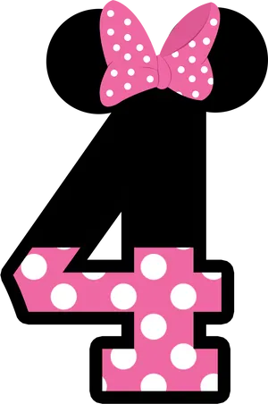 Minnie Mouse Inspired Number Four PNG Image