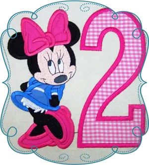 Minnie Mouse Number2 Embroidery PNG Image