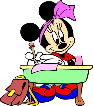 Minnie Mouse School Desk Illustration PNG Image