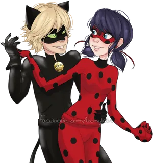 Miraculous_ Ladybug_and_ Cat_ Noir_ Pose PNG Image