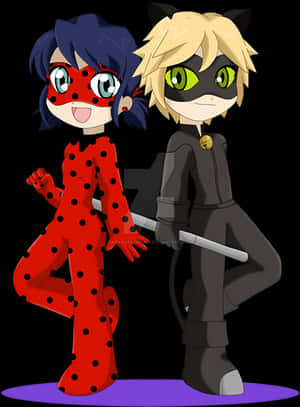 Miraculous Ladybugand Cat Noir Pose PNG image with transparent background