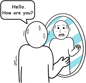 Mirror Anxiety Conversation Cartoon PNG image with transparent background