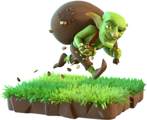 Mischievous Goblin Collecting Coins PNG Image