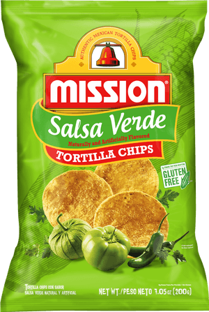 Mission Salsa Verde Tortilla Chips Package PNG with transparent background