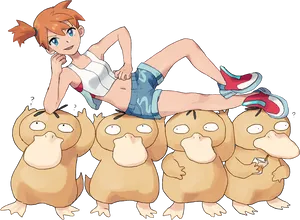 Mistyand Psyduck Friends Fun PNG Image