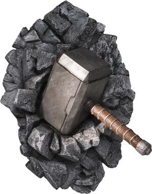 Mjolnir Hammer Embeddedin Rock PNG Image