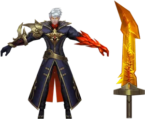 Mobile Legends Hero With Flaming Sword PNG Image