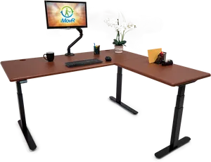 Modern Adjustable Standing Desk Setup PNG Image