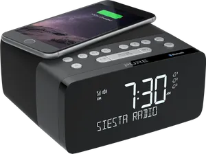 Modern Alarm Clockwith Smartphone Charger PNG Image