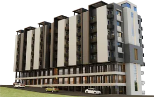 Modern Apartment Complex Rendering PNG Image