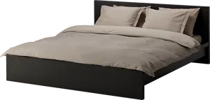 Modern Black Bedwith Neutral Bedding PNG Image