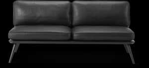 Modern Black Leather Couch PNG image with transparent background