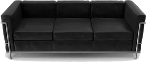 Modern Black Leather Couch PNG Image