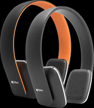 Modern Black Orange Wireless Headphones PNG image with transparent background