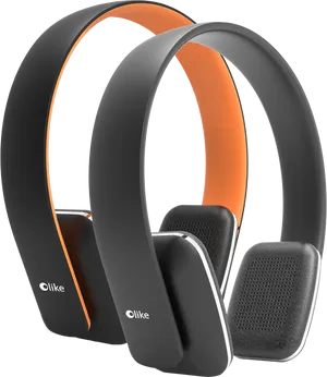 Modern Black Orange Wireless Headphones PNG Image