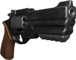 Modern_ Black_ Revolver_with_ Wooden_ Handle PNG Image