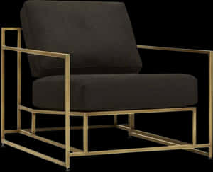 Modern Black Upholstered Armchairwith Gold Frame PNG image with transparent background