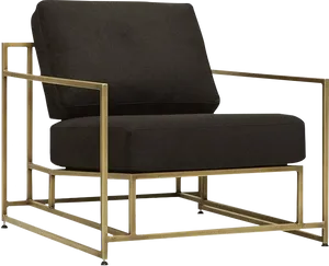 Modern Black Upholstered Armchairwith Gold Frame PNG Image