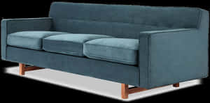 Modern Blue Velvet Couch PNG image with transparent background