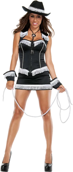 Modern Cowgirl Costumewith Lasso PNG Image