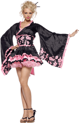 Modern Geisha Costume Pose PNG with transparent background