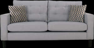 Modern Gray Couchwith Patterned Pillows PNG with transparent background