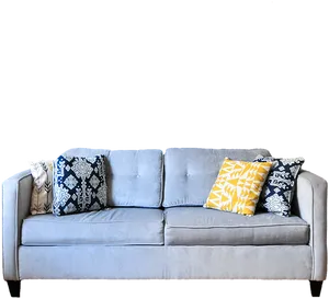 Modern Gray Sofawith Decorative Pillows PNG Image