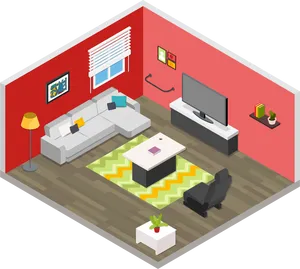 Modern Isometric Living Room Design PNG Image