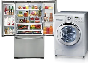 Modern Kitchen Appliances Refrigeratorand Washing Machine PNG Image