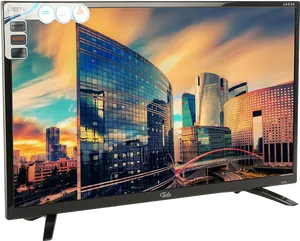 Modern L E D T V Displaying Cityscape Sunset PNG Image